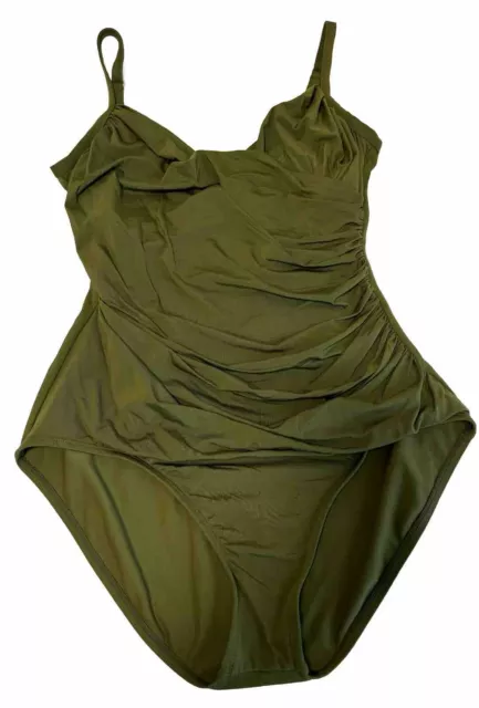 Jantzen Solid Surplice One- Piece Draped Swimsuit Army Green Size 16