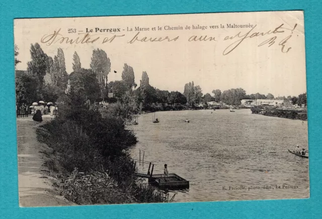 Lb / CPA - Postcard: Le Perreux, La Marne et le Chemin de towage ... 1912