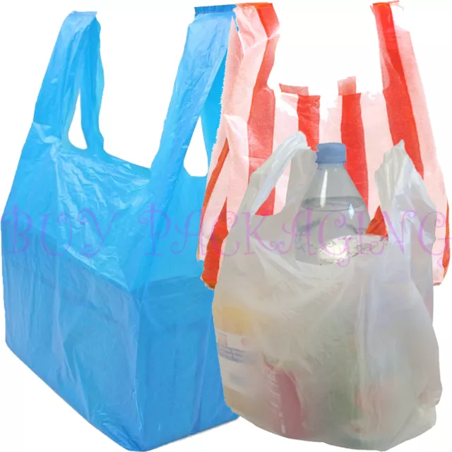 Plastic Vest Carrier Bags Blue Or White *All Sizes*