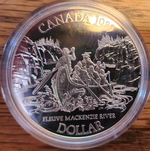 1989 CANADA UK Queen Elizabeth II Mackenzie River CANOE Proof SILVER Coin i98830