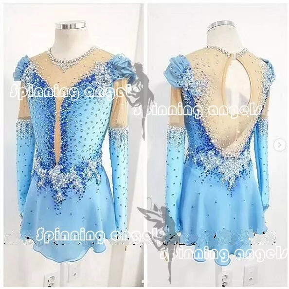 Popuplar Ice skating dress Figure Skating Dance Baton Twirling handmade blue