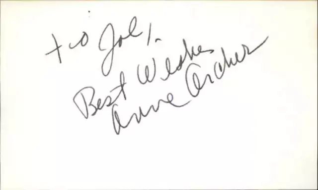 ANNE ARCHER LITTLE HOUSE ON THE PRARIE Signed 3"x5" Index Card