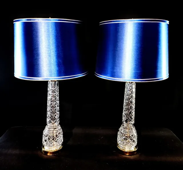 Pair of 2 Waterford Crystal Column Fine Cut Table Lamps - Perfect Condition!