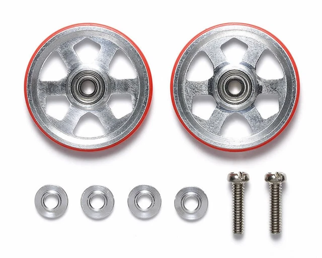 Mini Rotelle TAMIYA MINI4WD 95513 Rotelle alluminio 6 razze 19mm anello Rosso ...