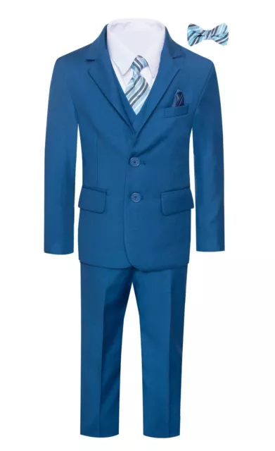 Magen Boys INDIGO Blue SLIM FIT suit 7 pc set coat,vest,pant,shirt,clip tie