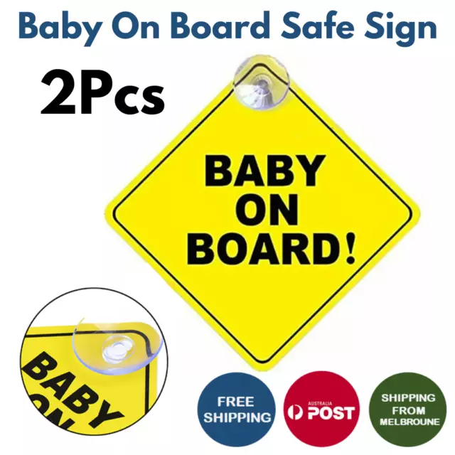 2X Baby on Board Car Sign Safety Suction Cup Yellow Vehicle Plastic Window Decal