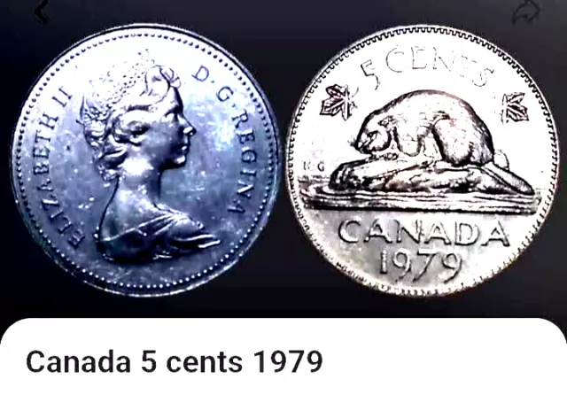 1979 Canada 5 Cent Coin (See Pics For Grade) Queen Elizabeth Ii.