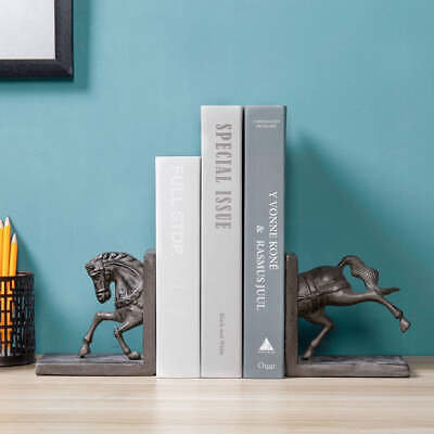 Dark Brown Cast Iron War Horse Design Decorative Bookends for Heavy Books