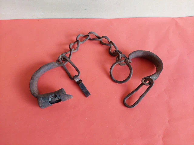 Vtg Antique Old Rare 1900s Blacksmith Hand Forged Wrought Iron Leg Cuffs.