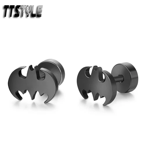 TTstyle Black Surgical Steel Batman Fake Ear Plug Earrings Pair NEW