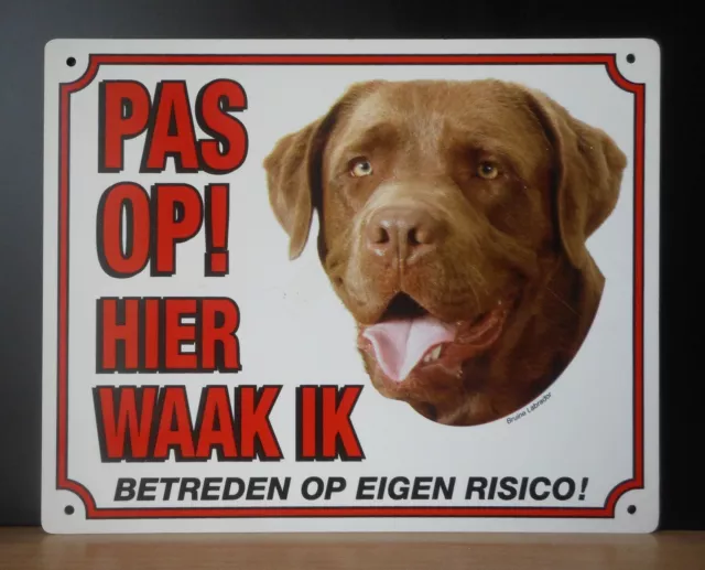 "Segnale di avvertimento cane Brown Lab Labrador 20x25 cm OLANDESE - ""GUARDA QUI GUARDO..."""