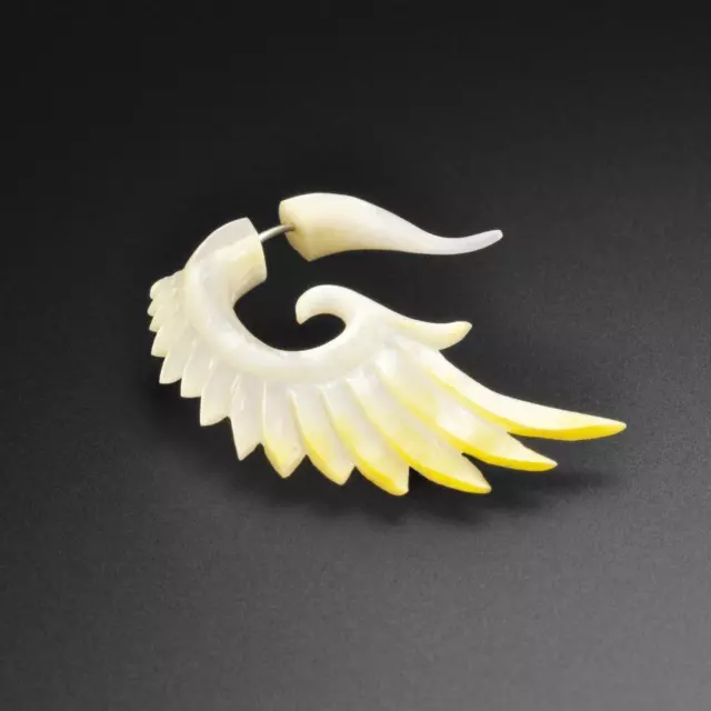 Organic Fake Ear Stretcher Plug Earrings Mother Of Pearl Fake Gauge Angel Wing