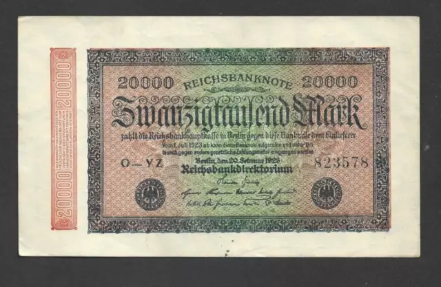 20 000 Mark Aunc-Ef  Banknote From Germany 1923  Pick-85