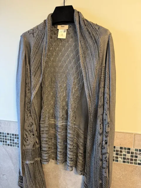 FUZZI Taupe Yarn Open Lace Cardigan SZ S Made in Italy EUC