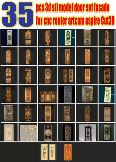 35pcs 3d stl model door pack facade set for cnc router artcam aspire Cut3D Vcar
