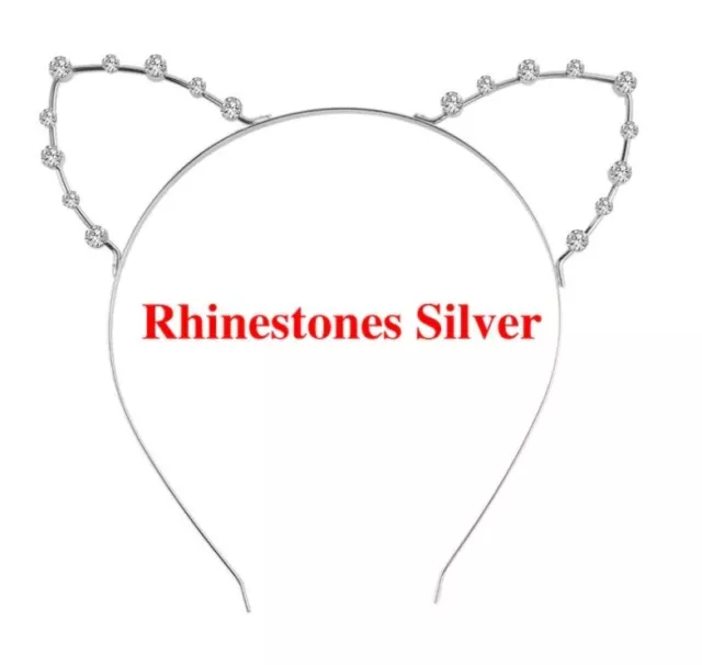 Alloy Rhinestones Cute Cat Ear Headband Fashion Women Girls Hair Band Rhinestone