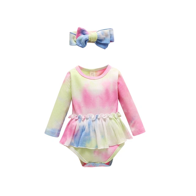 Vestiti neonata neonata romper tuta tintura cravatta top fascia 3