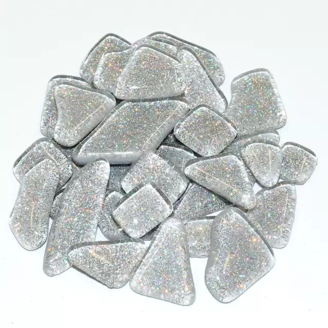 Glassteine Mosaik Soft silber glitter polygonal