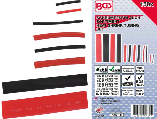 BGS Schrumpfschlauch-Sortiment rot / schwarz 150-tlg