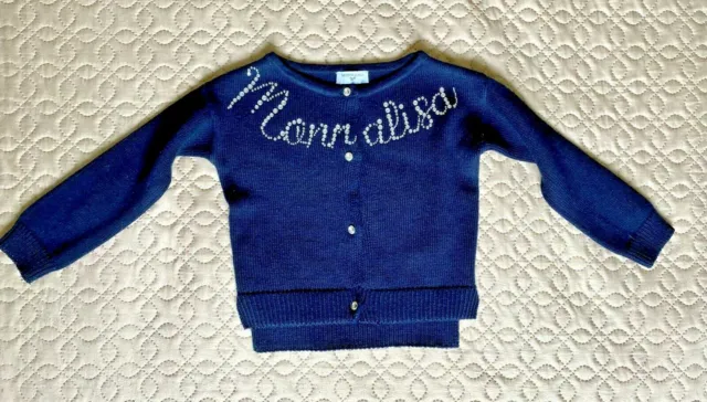 Monnalisa Girls Blue Wool Crystal Rhinestones Sweater Size 3Y Rrp $200