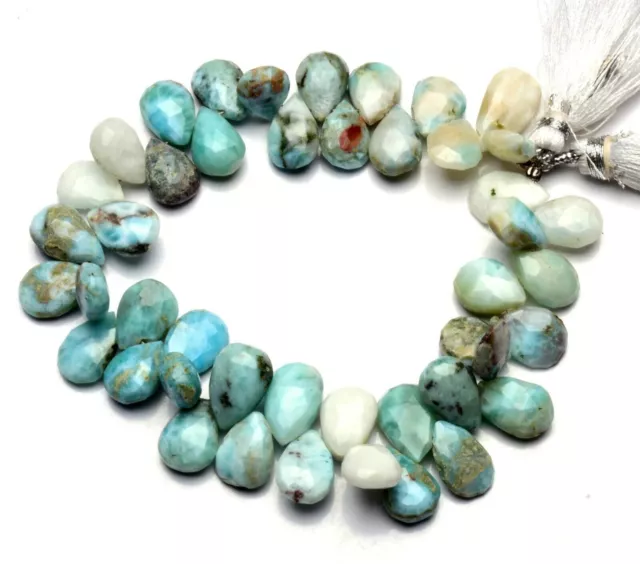 Natural Gem Larimar 12x9 to 14x9MM Size Faceted Pear Shape Briolette Beads 8"