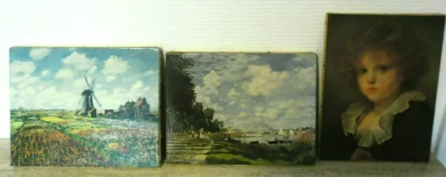 3 ANCIEN Tableau Les Editions BRAUN Monet GREUZE Jeune Garçon Tulipes Argenteuil