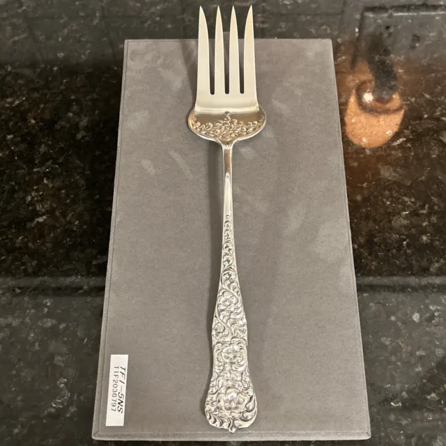 Bigelow Kennard & Co Sterling Silver Large 11” Repousse Serving Fork (4.5 Ounce)