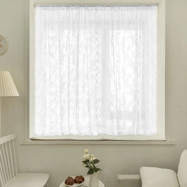White - Lace Sheer Curtains Rod Pocket Window Sheer Voile Curtain Bedroom Decor