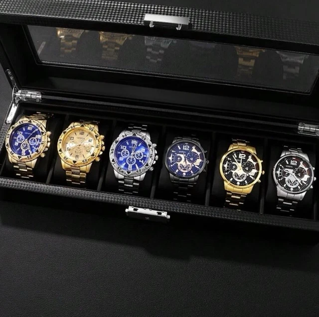4 PIECE LUXURY Watch Set Mens Geneva Chronograph Gold Silver  display picture 1
