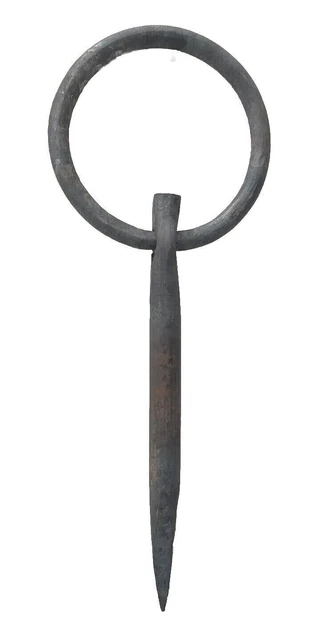 Antique Heavy Wrought Iron Tethering Ring on Pin Meat Beam Game Hooks