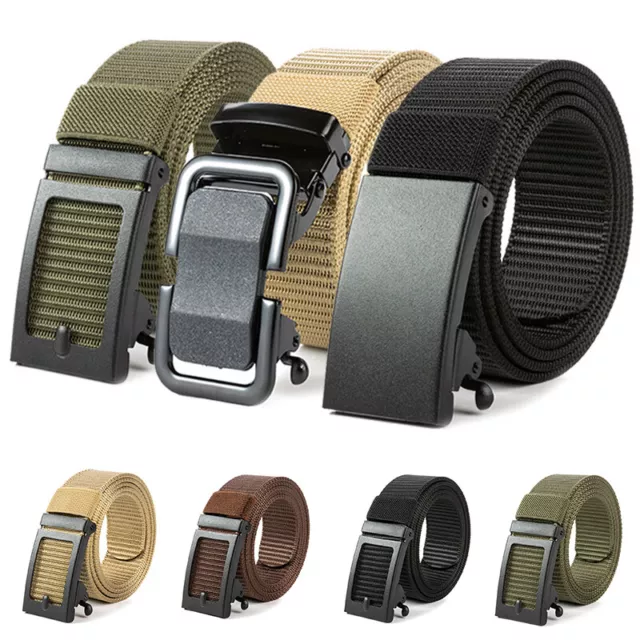 Mens Automatic Buckle Weaving Belt Black Nylon Canvas Waistband Jeans Belt