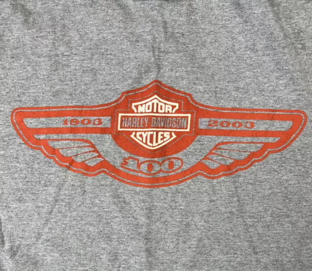 Harley Davidson T-Shirt 100th Anniversary Grey Great Graphics Size L