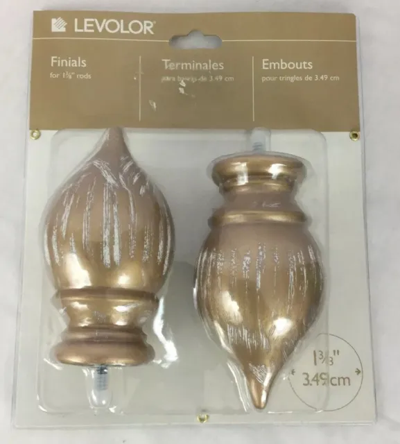 Finials Levolor Tan with White Distressing Curtain Rod Fits 1- 3/8" - Set of 2