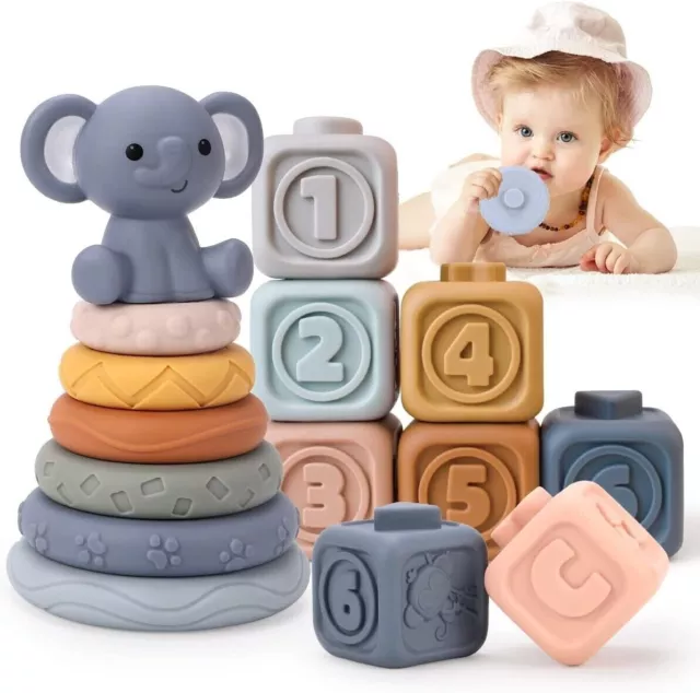 Kaekid Montessori Toys Babies,13 PCS Baby Soft Building Blocks Toys, Newborn Bab