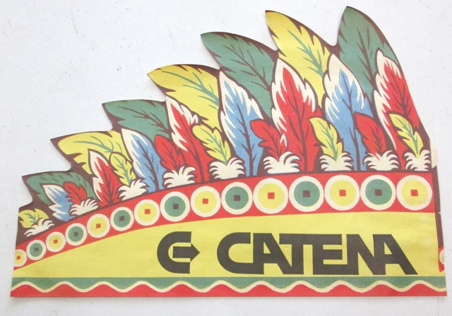 COIFFE A PLUMES de CHEF INDIEN en papier - Jouet PUBLICITAIRE Catena - Années 50