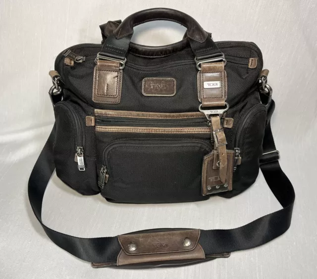 Tumi Alpha Bravo Black Ballistic Nylon Brown Leather Laptop Bag 22619HKH - TVD