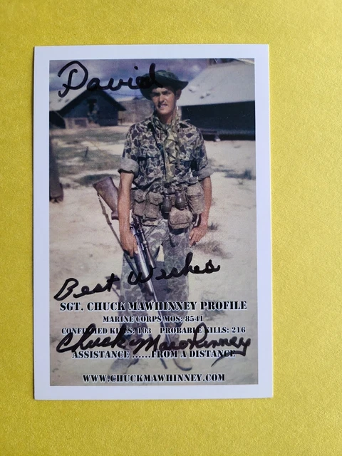 Charles Mawhinney Vietnam USMC Sniper 103 Kills Signed 4x6 photo David