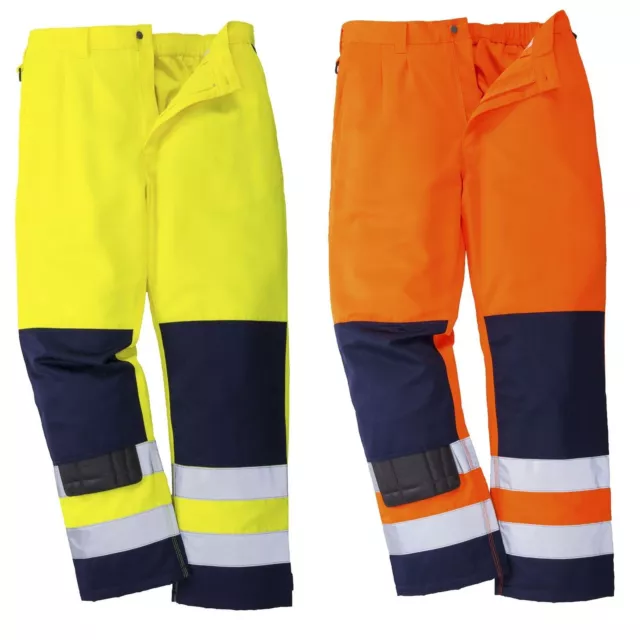 Portwest Seville Hi Vis Trousers Pants Knee Pads Safety Uniform Work Wear TX71