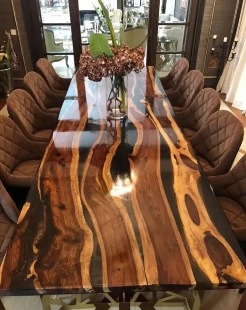 36"x24" Black Epoxy Resin Dining Table Top, Live Edge Wood Dining Center Decors
