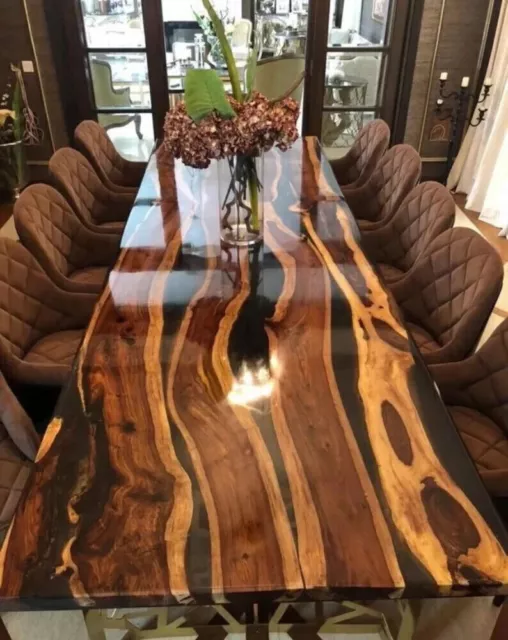 36"x24" Black Epoxy Resin Dining Table Top, Live Edge Wood Dining Center Decors
