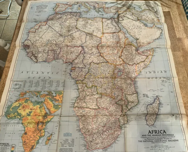 MAP of AFRICA AND THE ARABIAN PENINSULA 1950 National Geographic Society.