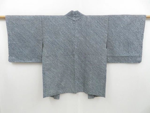 3222T03z590 Vintage Japanese Kimono Silk SHIBORI HAORI  Navy