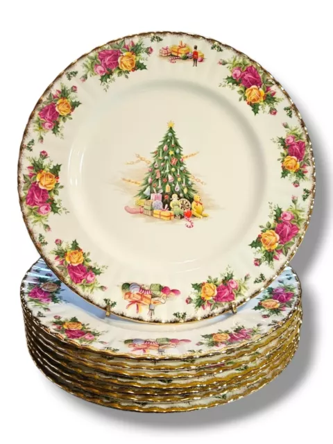 Royal Albert country roses CHRISTMAS MAGIC Dinner Plate 10" SET OF 4 ~ MINT!