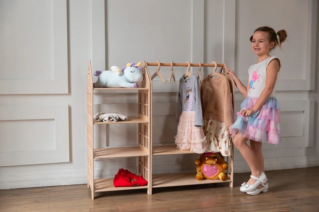 Hecho a mano Zapatos de madera para niños Estante Ropa Armario Habitación Montessori Hogar Decoración