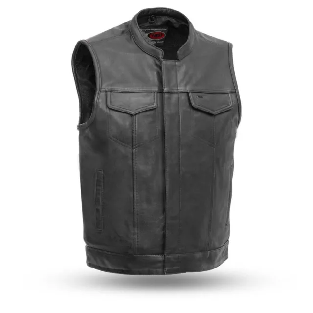 Men's The Assassin Black Leather Motorcycle Vest FIRST MFG