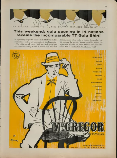 1956 McGregor Sports Wear Man on Chair Hat Suit Gala Opening VTG Print Ad 2496