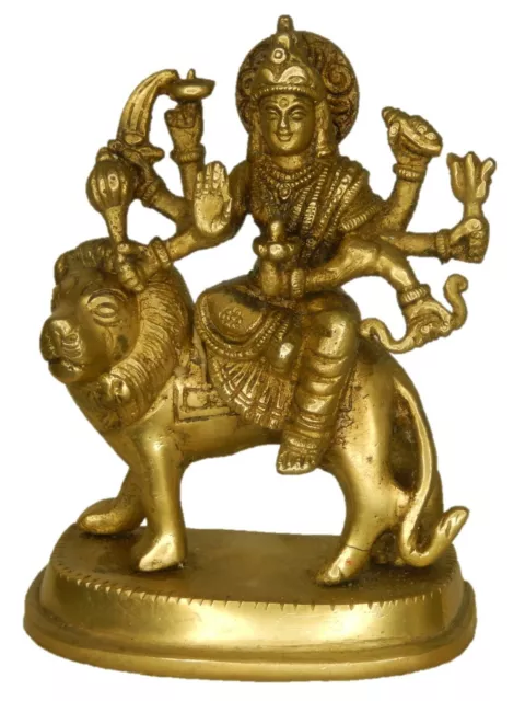 Goddess Durga Statue Handmade Brass Maa Sherawali Figurine Idol Figure Sculpture