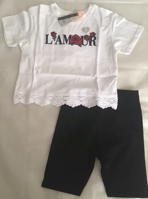 River Island Mini Girls Aged 4-5 Years Lamour Embroidery Frill T-shirt Set BNWT