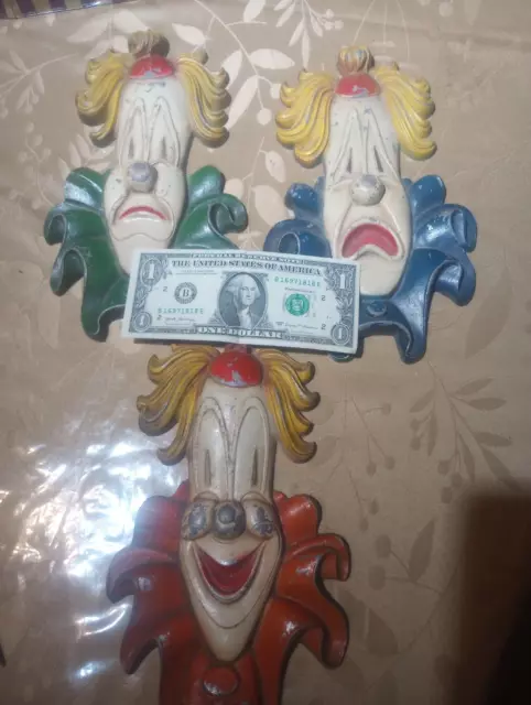 1950'S 1960'S Set Of 3 Sexton  Metal Painting Clowns Head Wall Mounting