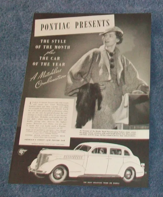 1938 Pontiac 6 4-Door Touring Sedan Vintage Ad "The Style of the Month..."